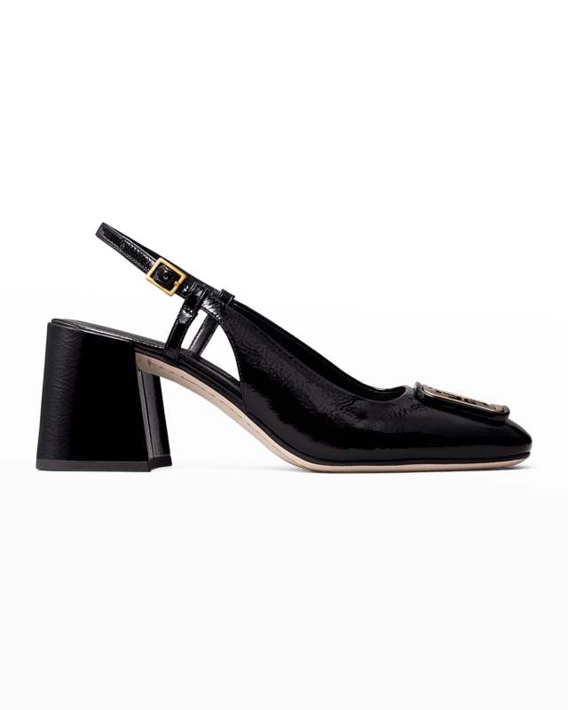 Georgia Patent Block-Heel Slingback Pumps